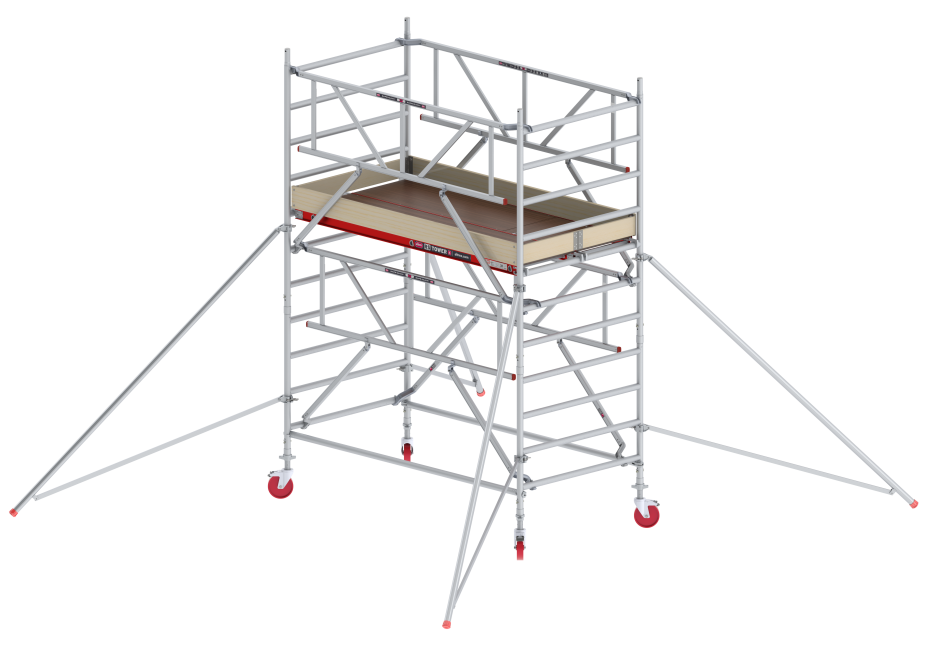 RS TOWER 42-S échafaudage roulant - 4.20 m hauteur de travail - 1.35 m de large - 1.85 m plate-forme en bois - Safe-Quick®