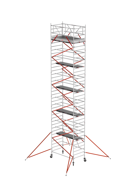 RS TOWER 55 folding tower - 11.80 m working height - 1.35 m width - 1.85 m wooden platform - Braces