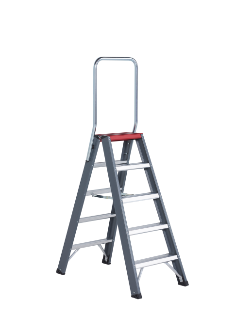 Falco double sided stepladder (FDO) - 5 treads - with foldable guardrail