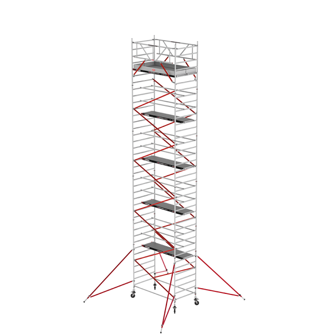 RS TOWER 52 mobile access tower - 12.20 m working height - 1.35 m width - 3.05 m wooden platform - Braces