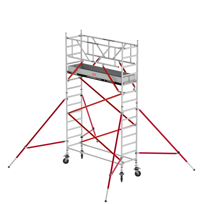 RS TOWER 51 rolsteiger - 5.20 m werkhoogte - 0.75 m breed - 2.45 m houten platform - Schoren